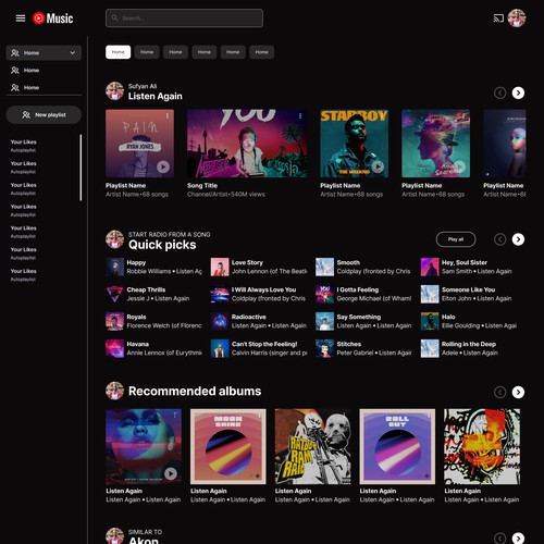 Youtube Music Homepage Design