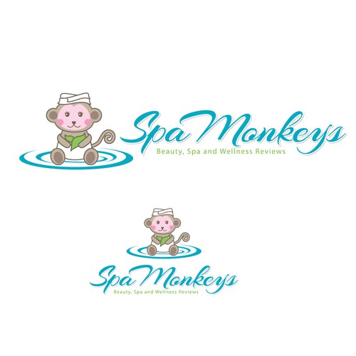 Create a cute, adorable mascot logo for Spa Monkeys
