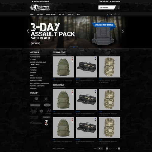 Homepage Design for Ecommerce Business - Survival and Military GearSeller