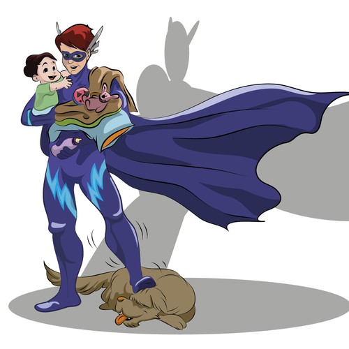 Illustrate the Children's Book "Mommy and Daddy are Superhero Ninja Robot Dinosaurs"