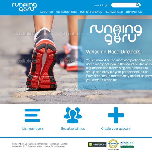 landing page for Running Guru