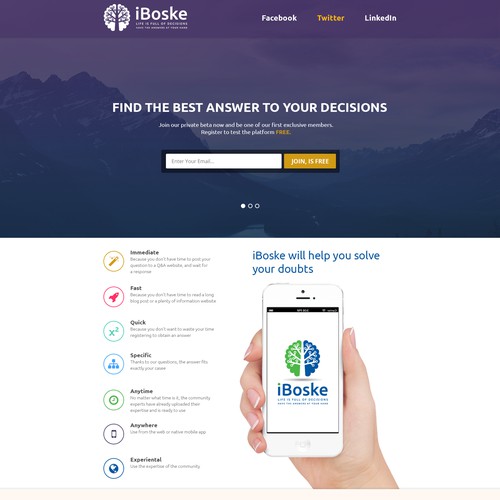 Create the landing page for iBoske!