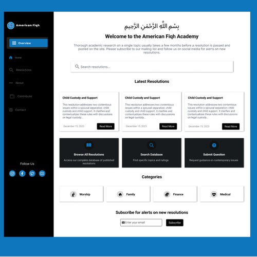 American Fiqh Academy dashboard