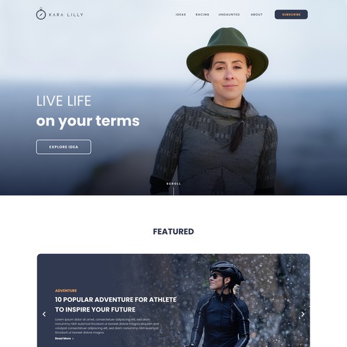 Home Page Website for Pro Cyclist + Writer 