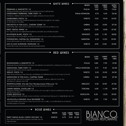 BANCO PIZZERIA RISTORANTE Menu Design