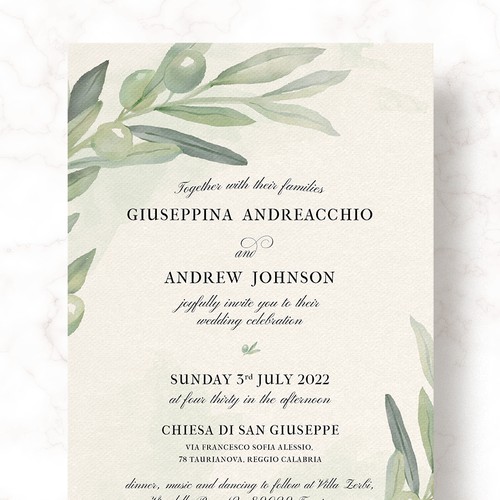 Wedding invitation design with watercolor illustration