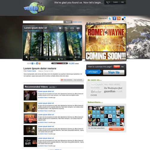 Single page design for online video site - UPDATED