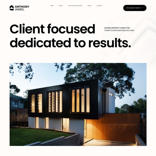 Aspirational landing page design for property buyer's agent. 