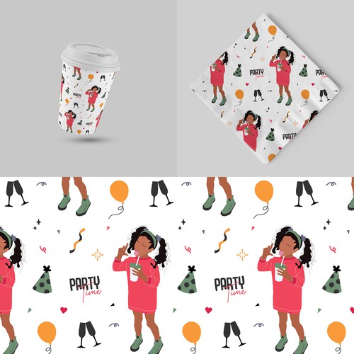 Party theme pattern that depict African American characters