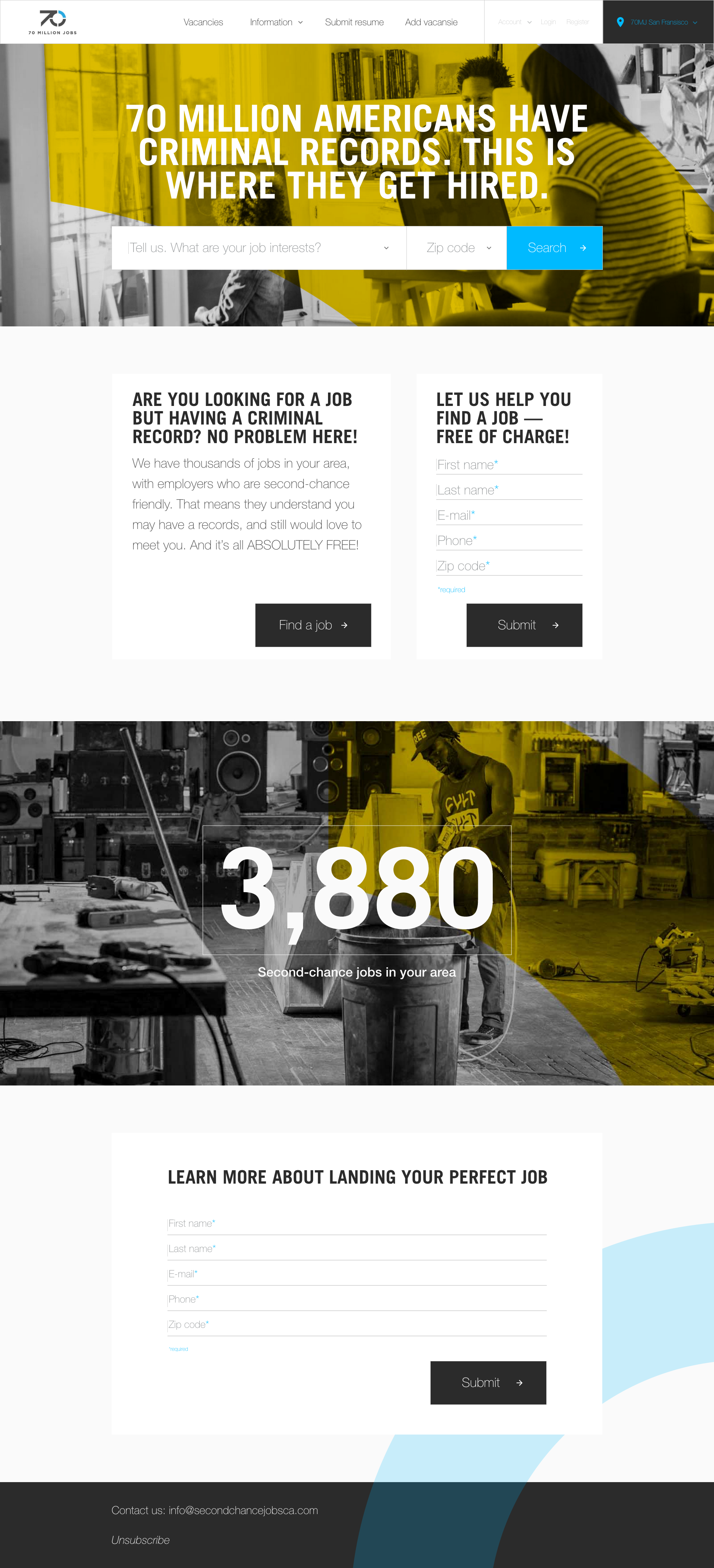 Design landing page for the Internet's first job board for ex-offenders!