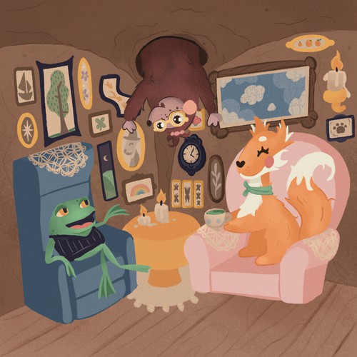 Cottage core animal tea party illustration