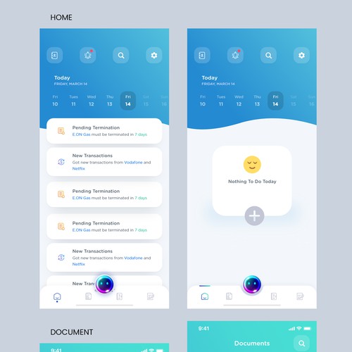 Modern and minimalistic app design for a personal life assistant