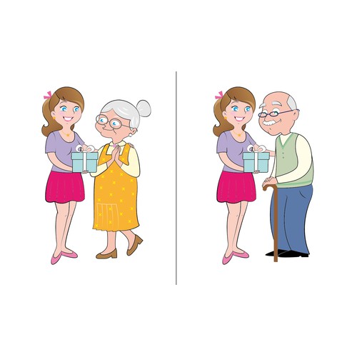 Web illustrations ‘Woman handing over a gift to her Grandma' & '-Grandpa', followed by $400 1to1