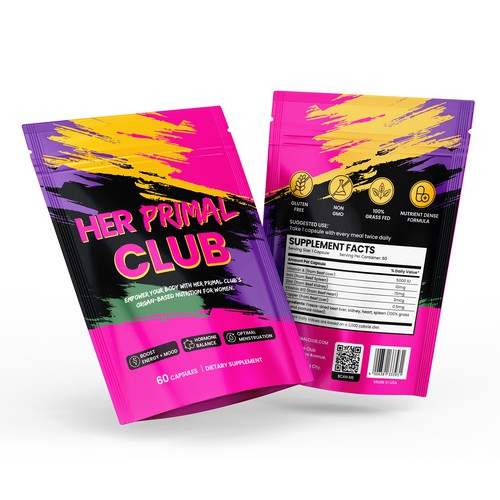 Vibrant Stand-Up Pouch Design for Her Primal Club Supplement