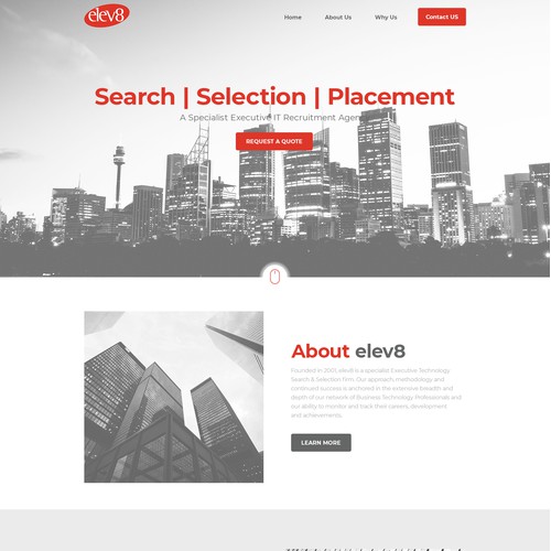 Wordpress theme design for "elev8" that provides executive search and interrim technology management. Senior Recruitment Services in Technology and Digital. Clients CXO level
