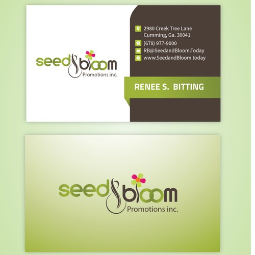 logo and business card design for Seed and Bloom