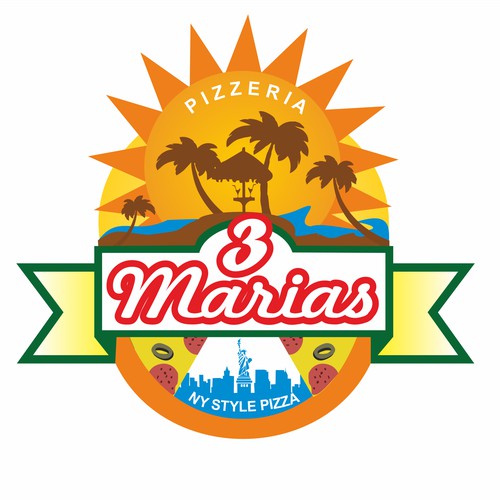 create a fun logo for a ny pizzeria in a small mexican surf town.