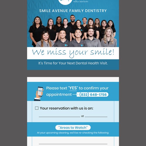 Dental office recare postcard