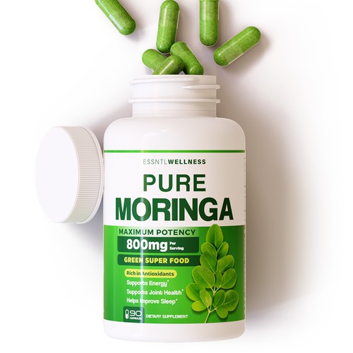3D rendering for 200cc bottle of Moringa supplement