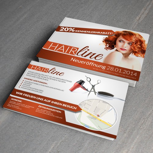 Auffallendes Flyerdesign für Neueröffnung eines Friseur