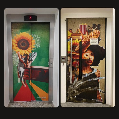 Collage Illustration - Elevator door sticker