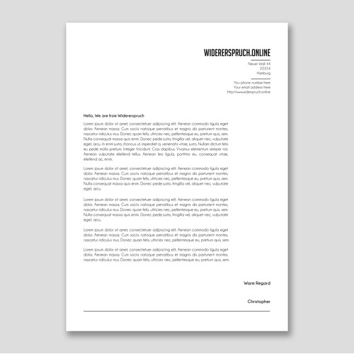 Letterhead for Widerspruch