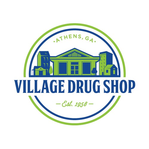 A badge type logo of Village Drug Shop