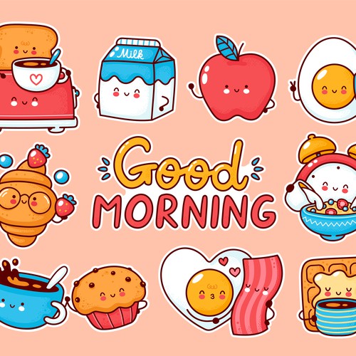 Good morning stickers set