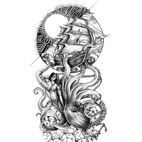 Tattoo: nautical theme, half-sleeve