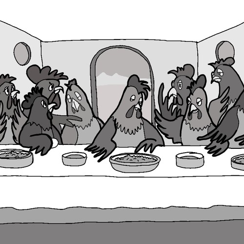 Funny chickens at Da Vinci's the Last Supper!