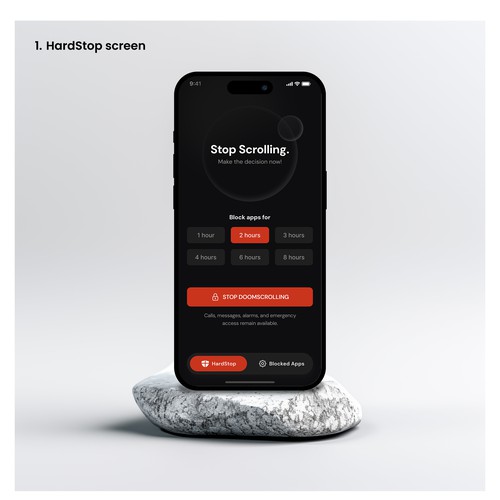 Minimal Night-Mode Mobile App UI Design (Screen-Time / Focus App)