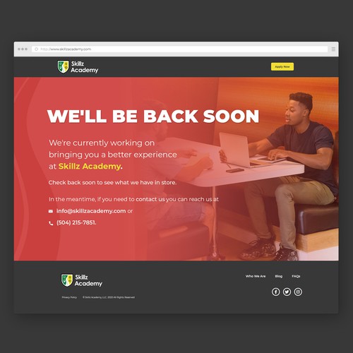 we'll be back soon" landing page