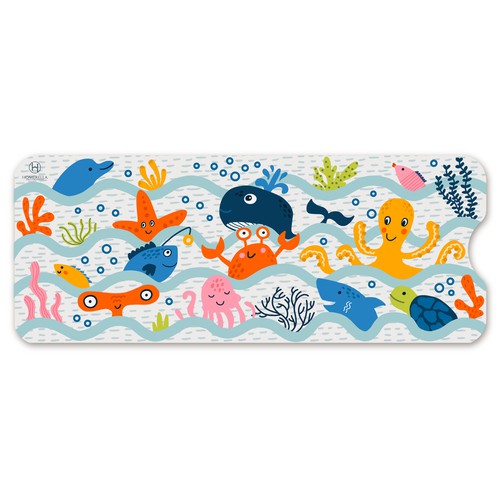 Magical underwaterworld print design for children's bath mat