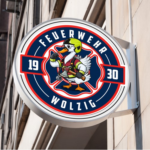 Firefighter Logo with Swan Mascot in Gear