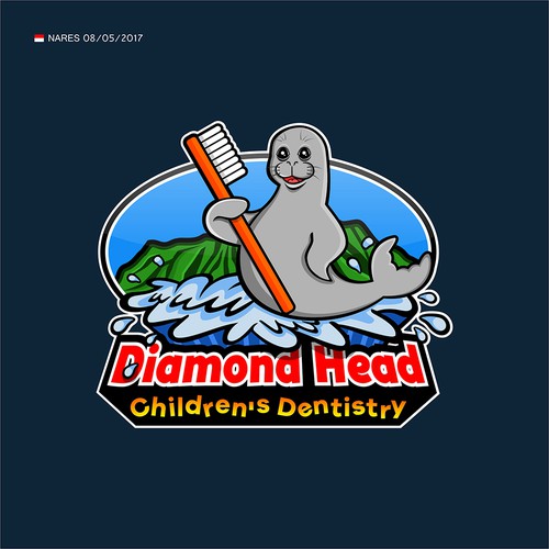 Diamond Head dentistry mascot logo illustration