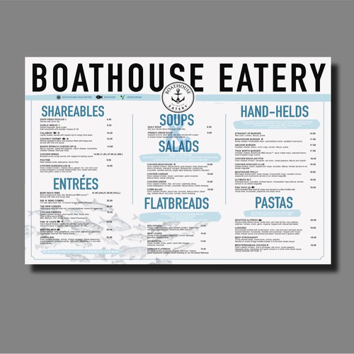 Menu revamp for Boathouse style resturant