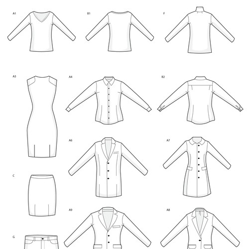Create a series of simple garment illustrations
