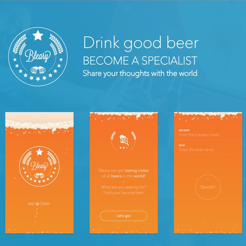 Create an iphone app design for Bleary - a beer info app
