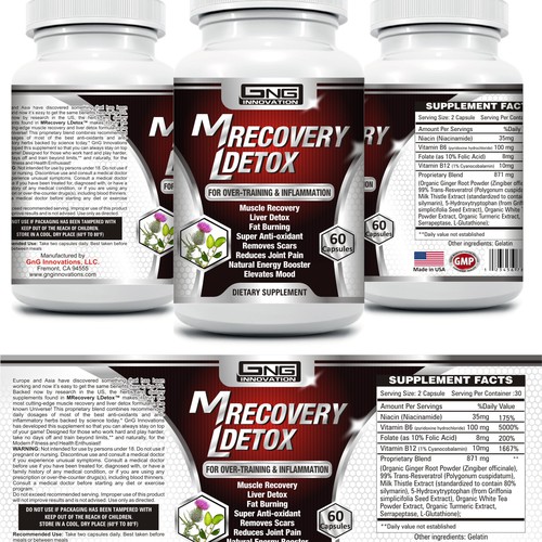 Design label for a muscle recovery, liver detox, fat burning nutritional supplement!