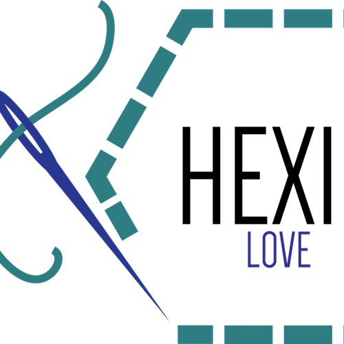 Create a hexagon inspired magazine logo for the quilt magazine, Hexie Love.