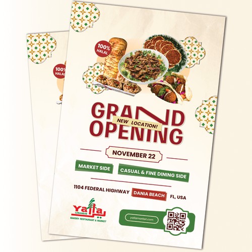 Simple Modern Flyer Poster Design for Yalla Market Lebanese Restaurant