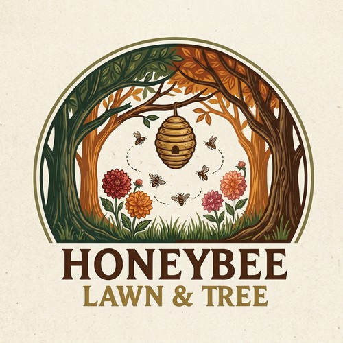Honeybee Lawn & Tree – Illustrative Nature Emblem