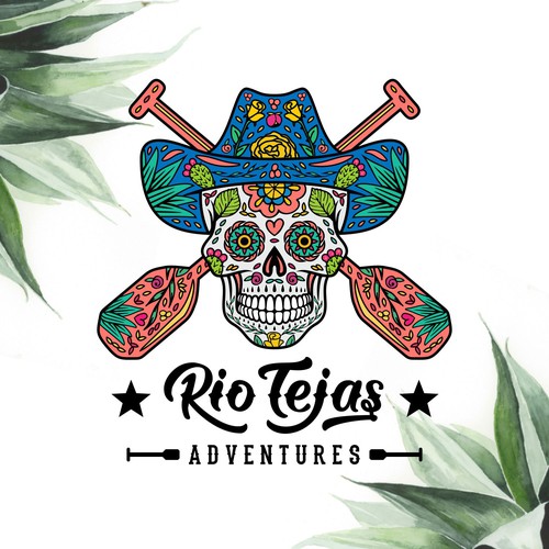 Sugar skull meets cowboy style logo for Rio Tejas Adventures