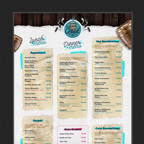 Menu Design for the Creek