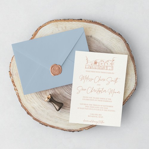 Hand illustrated wedding venue invitation