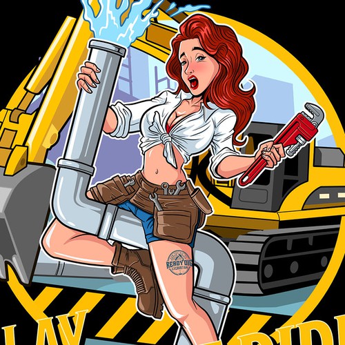 Pinup for plumbing company called "Ready dig excavation"