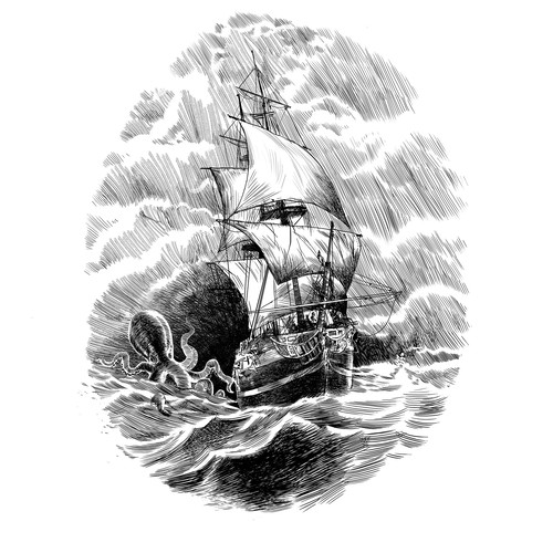 Vintage drawing ship 