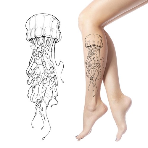 Jellyfish & Flowers Tattoo