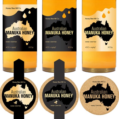 Create a high end Manuka honey label for Honey Bee Hill Co