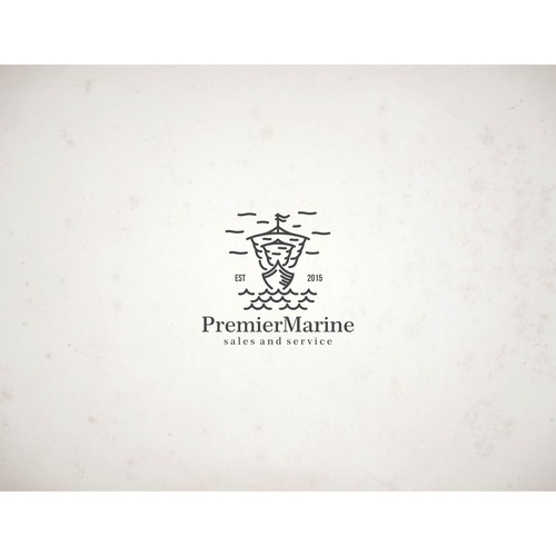 boat sales and service, boat prop with wavecurl. name of business is "Premier Marine"